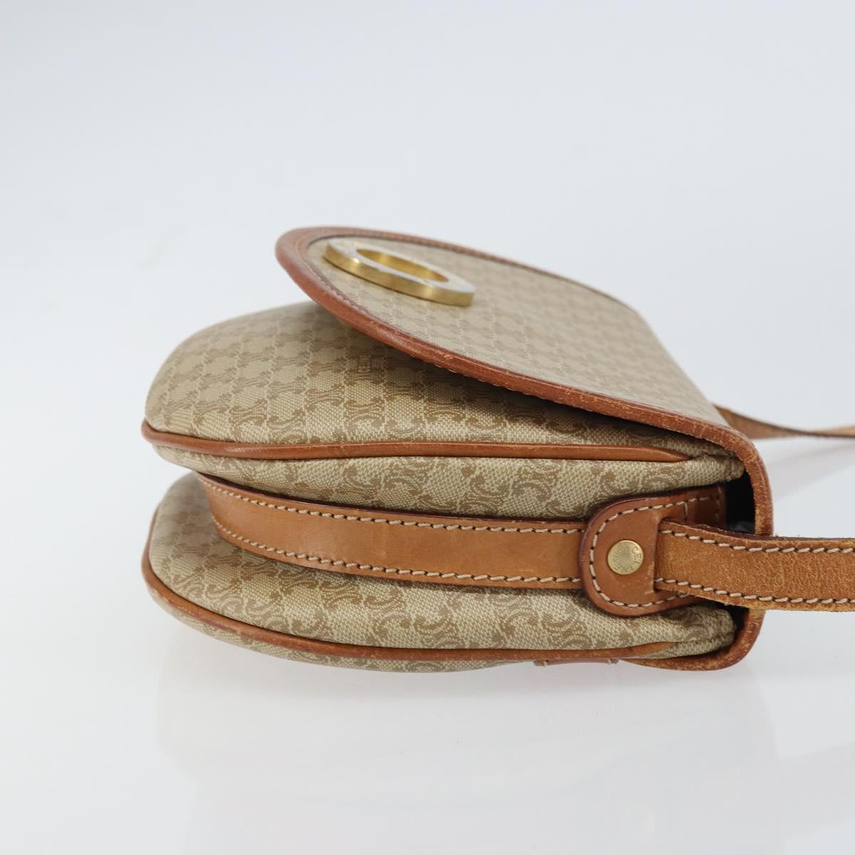 CELINE Macadam Canvas Shoulder Bag PVC Beige Gold Auth 143671