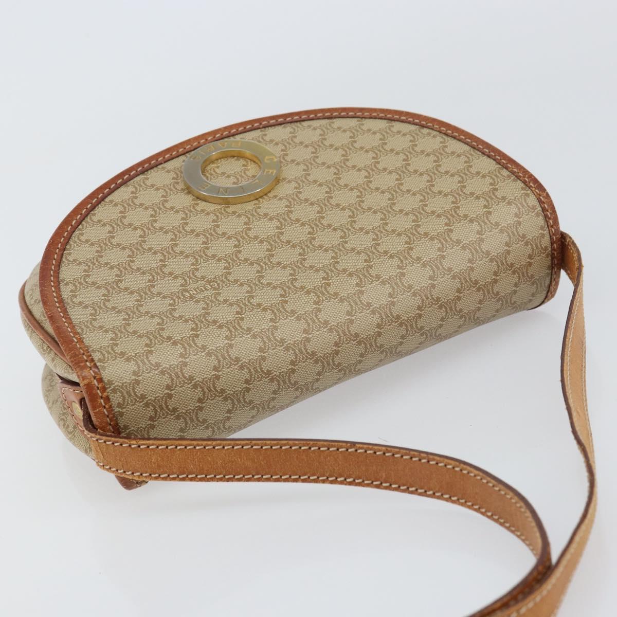 CELINE Macadam Canvas Shoulder Bag PVC Beige Gold Auth 143671