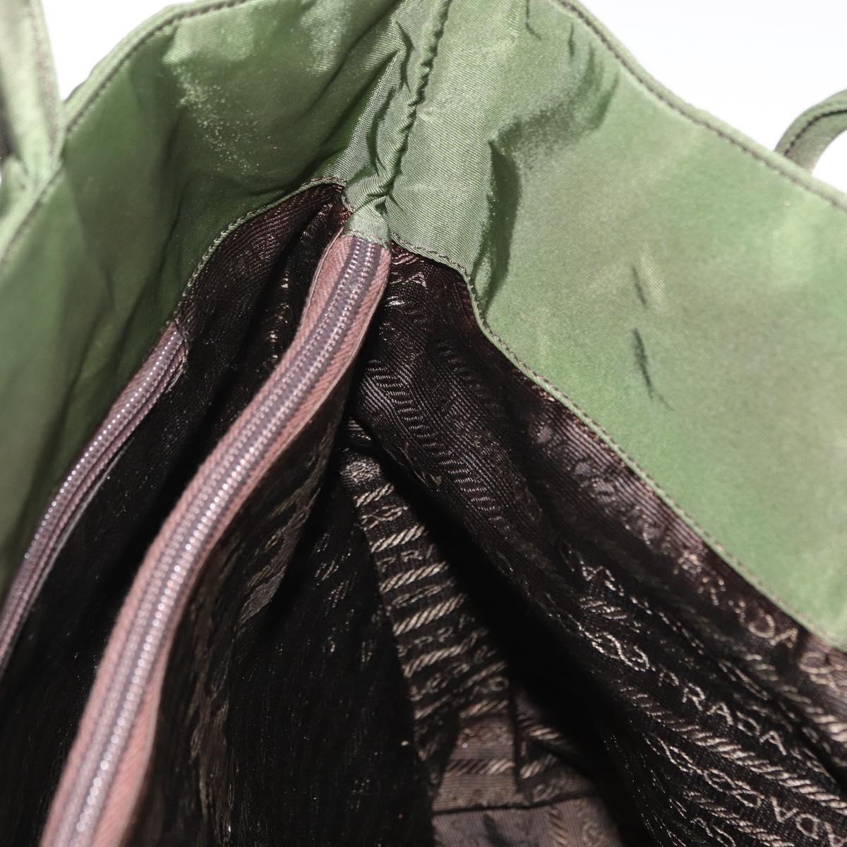 PRADA Shoulder Bag Nylon Khaki Silver Auth 143672