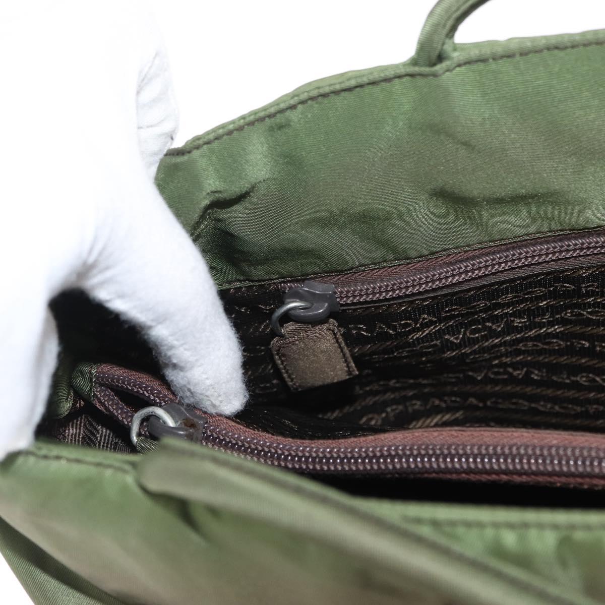 PRADA Shoulder Bag Nylon Khaki Silver Auth 143672