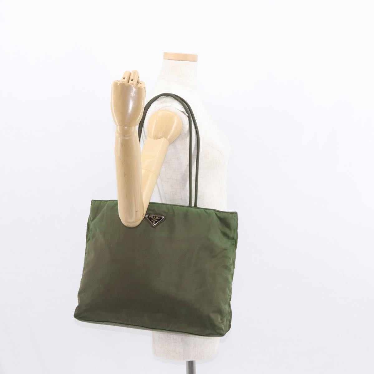 PRADA Shoulder Bag Nylon Khaki Silver Auth 143672