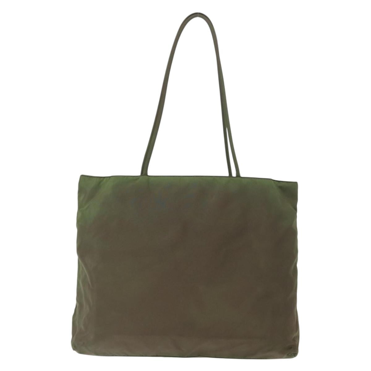 PRADA Shoulder Bag Nylon Khaki Silver Auth 143672