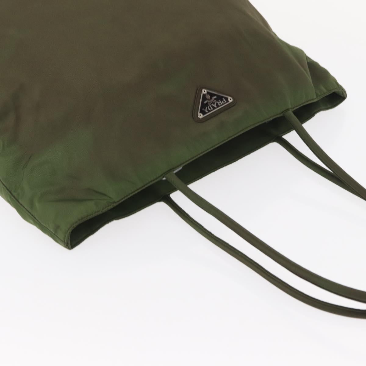 PRADA Shoulder Bag Nylon Khaki Silver Auth 143672