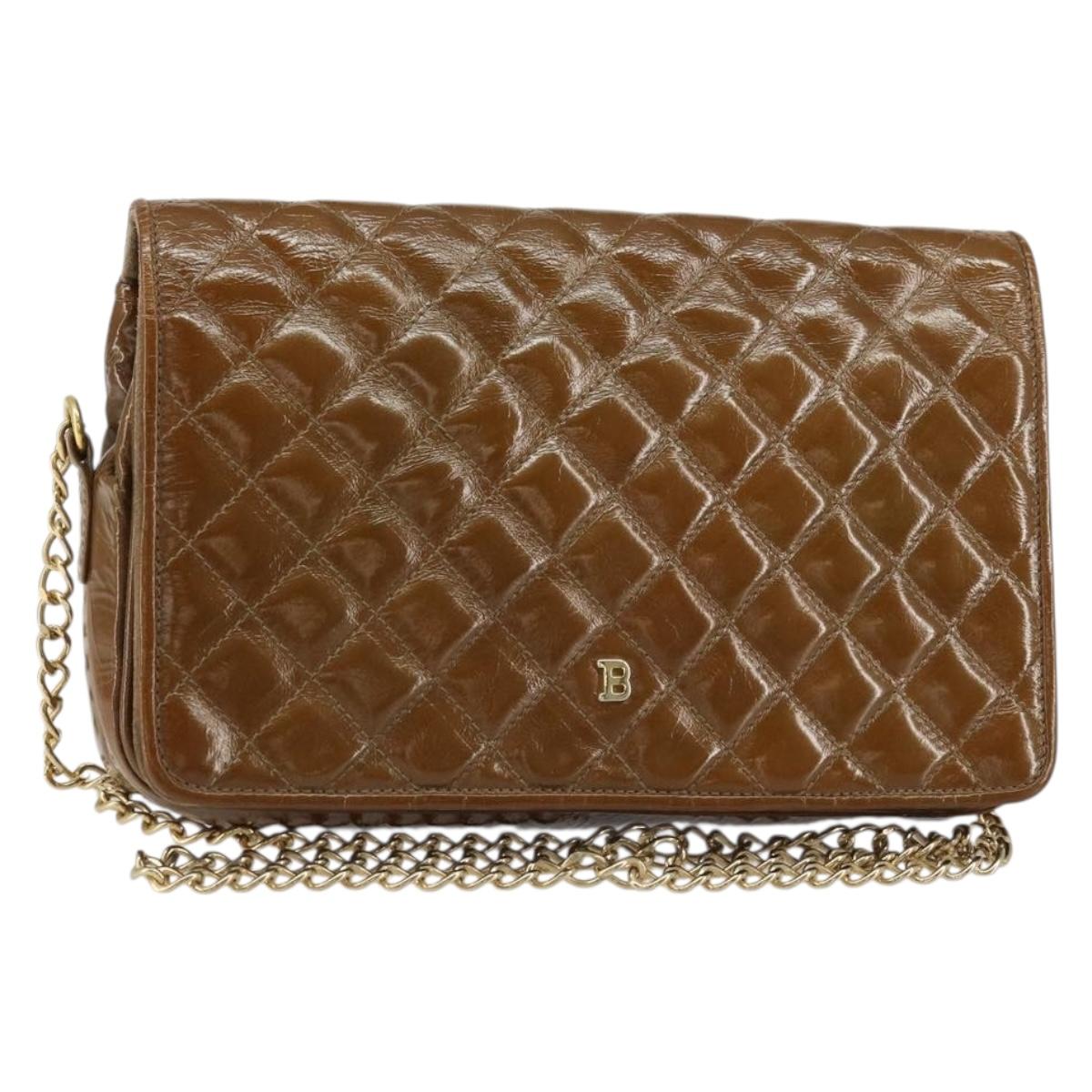 BALLY Chain Shoulder Bag Enamel Brown Gold Auth 143674