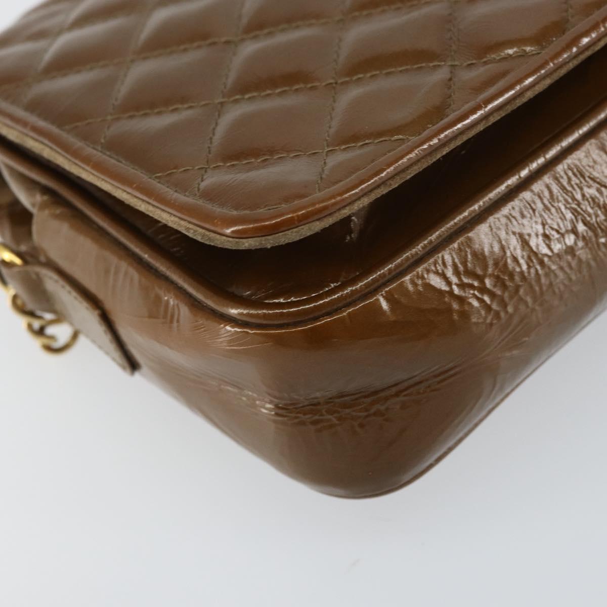 BALLY Chain Shoulder Bag Enamel Brown Gold Auth 143674