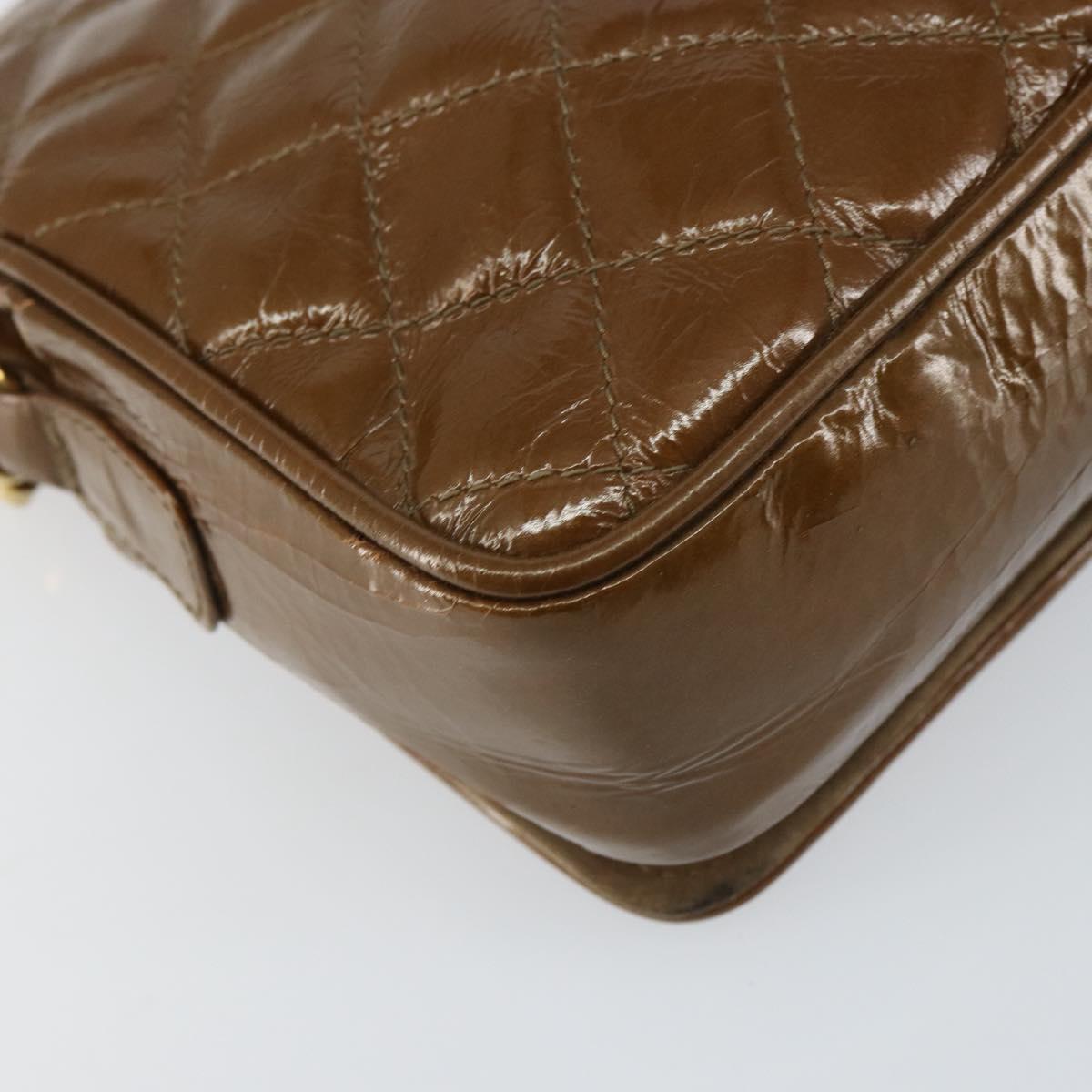 BALLY Chain Shoulder Bag Enamel Brown Gold Auth 143674