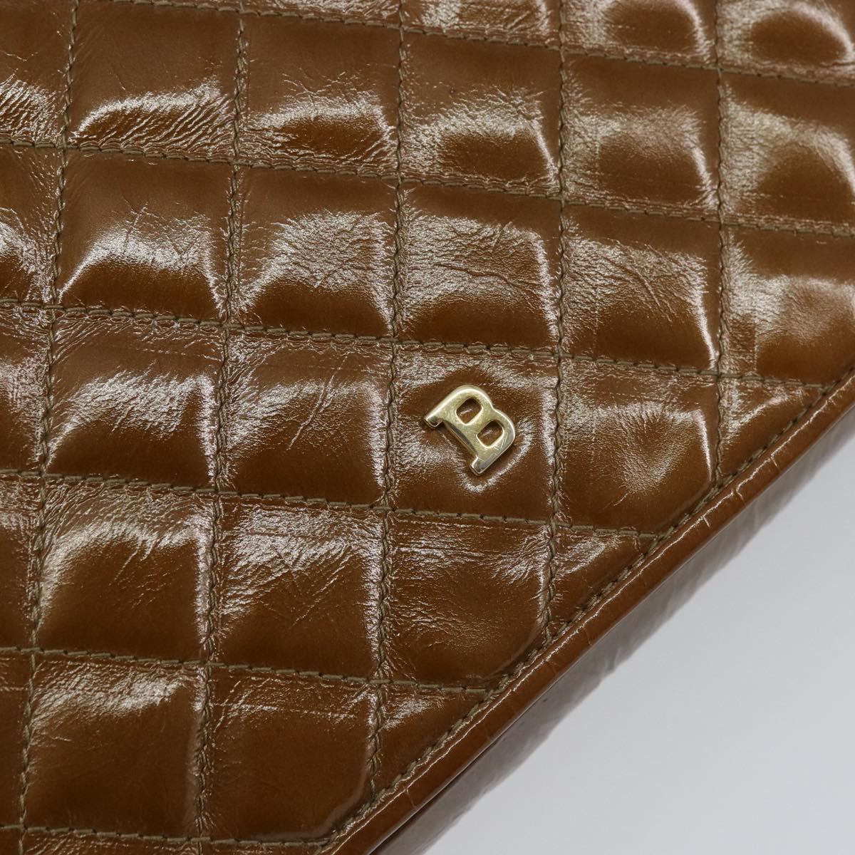 BALLY Chain Shoulder Bag Enamel Brown Gold Auth 143674