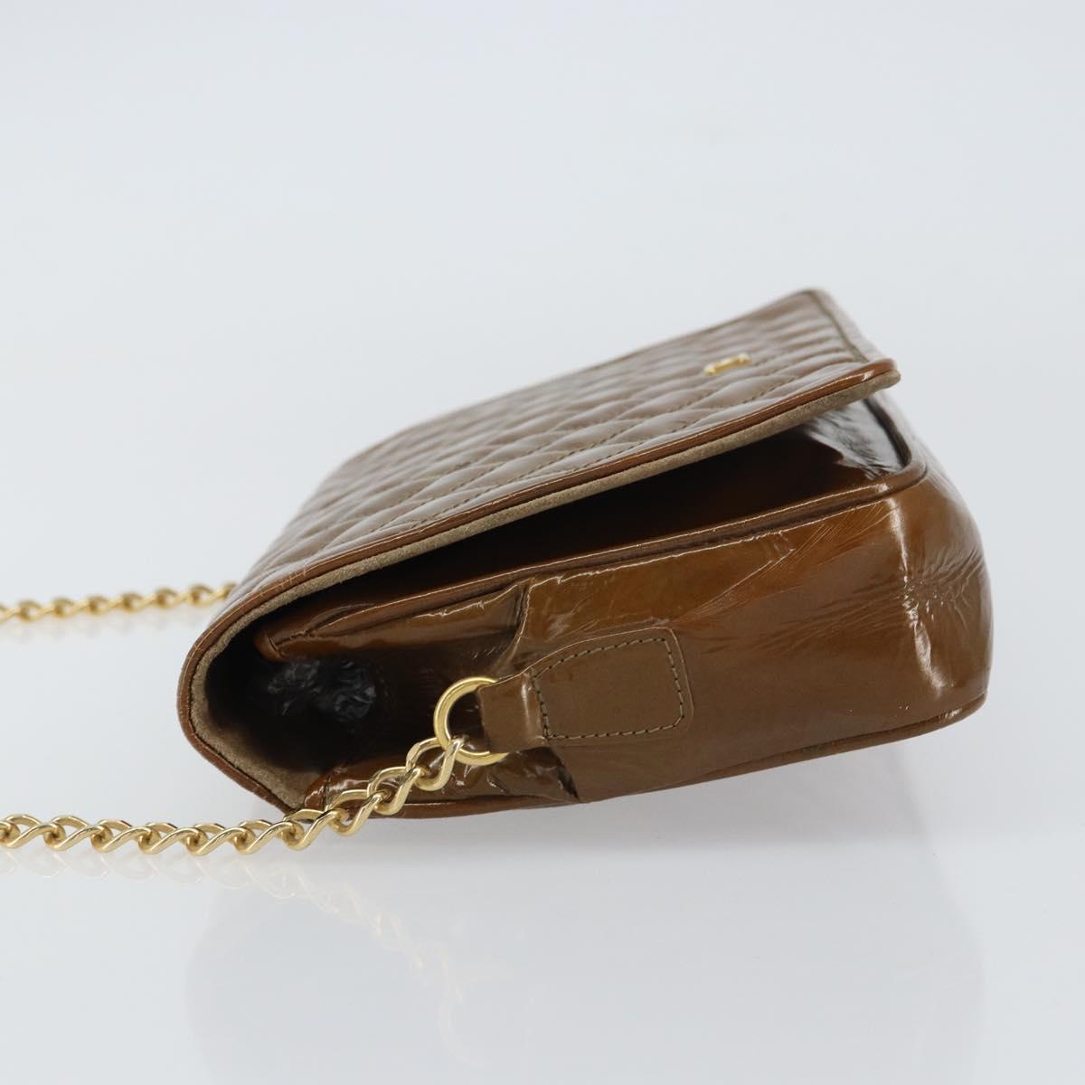 BALLY Chain Shoulder Bag Enamel Brown Gold Auth 143674