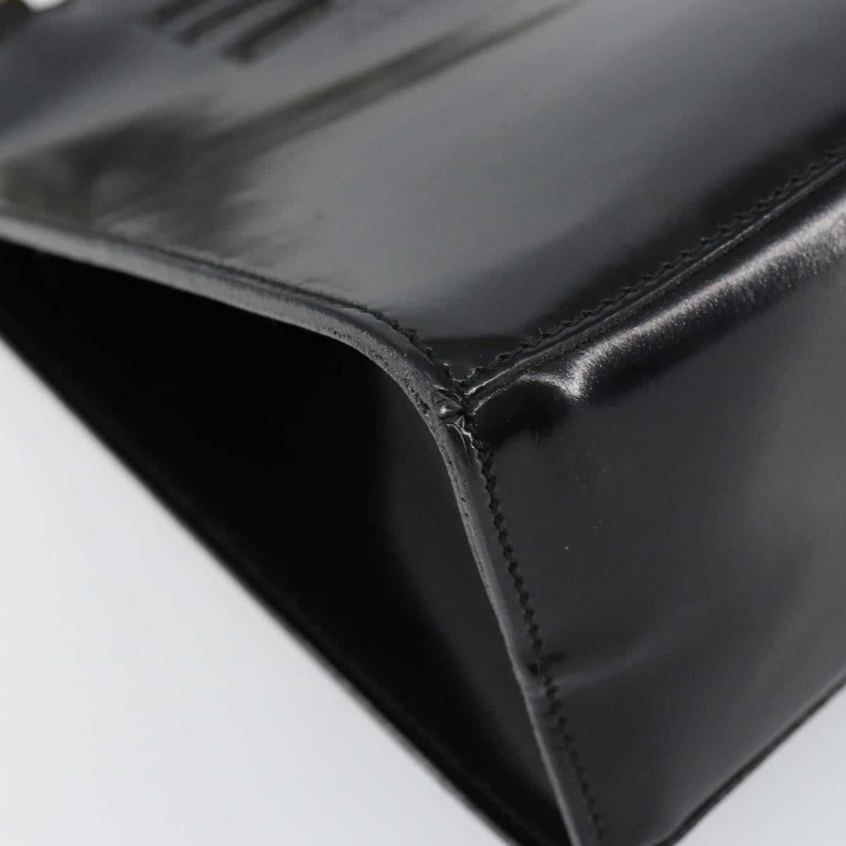 Salvatore Ferragamo Hand Bag Enamel Black Gold Auth 143675