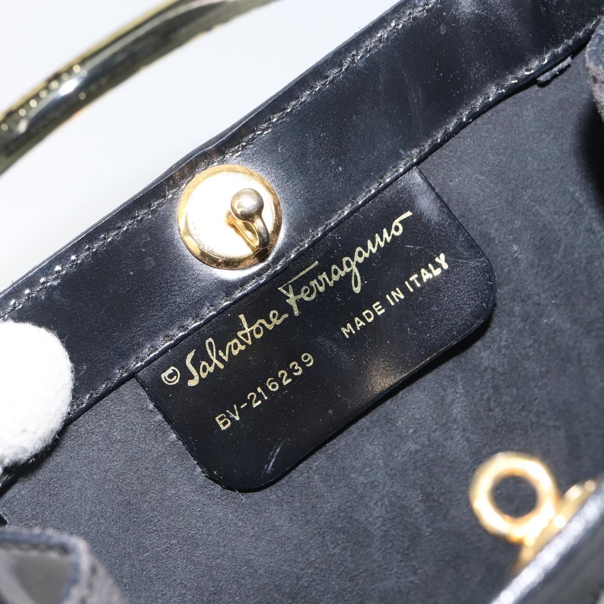 Salvatore Ferragamo Hand Bag Enamel Black Gold Auth 143675