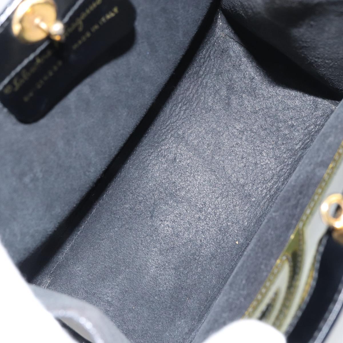 Salvatore Ferragamo Hand Bag Enamel Black Gold Auth 143675