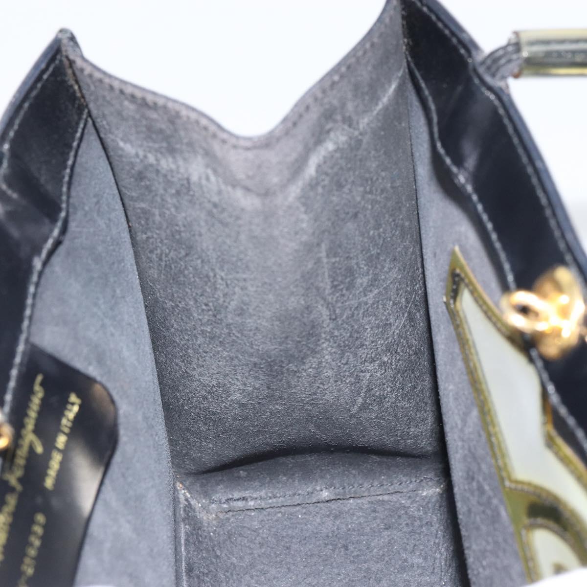 Salvatore Ferragamo Hand Bag Enamel Black Gold Auth 143675