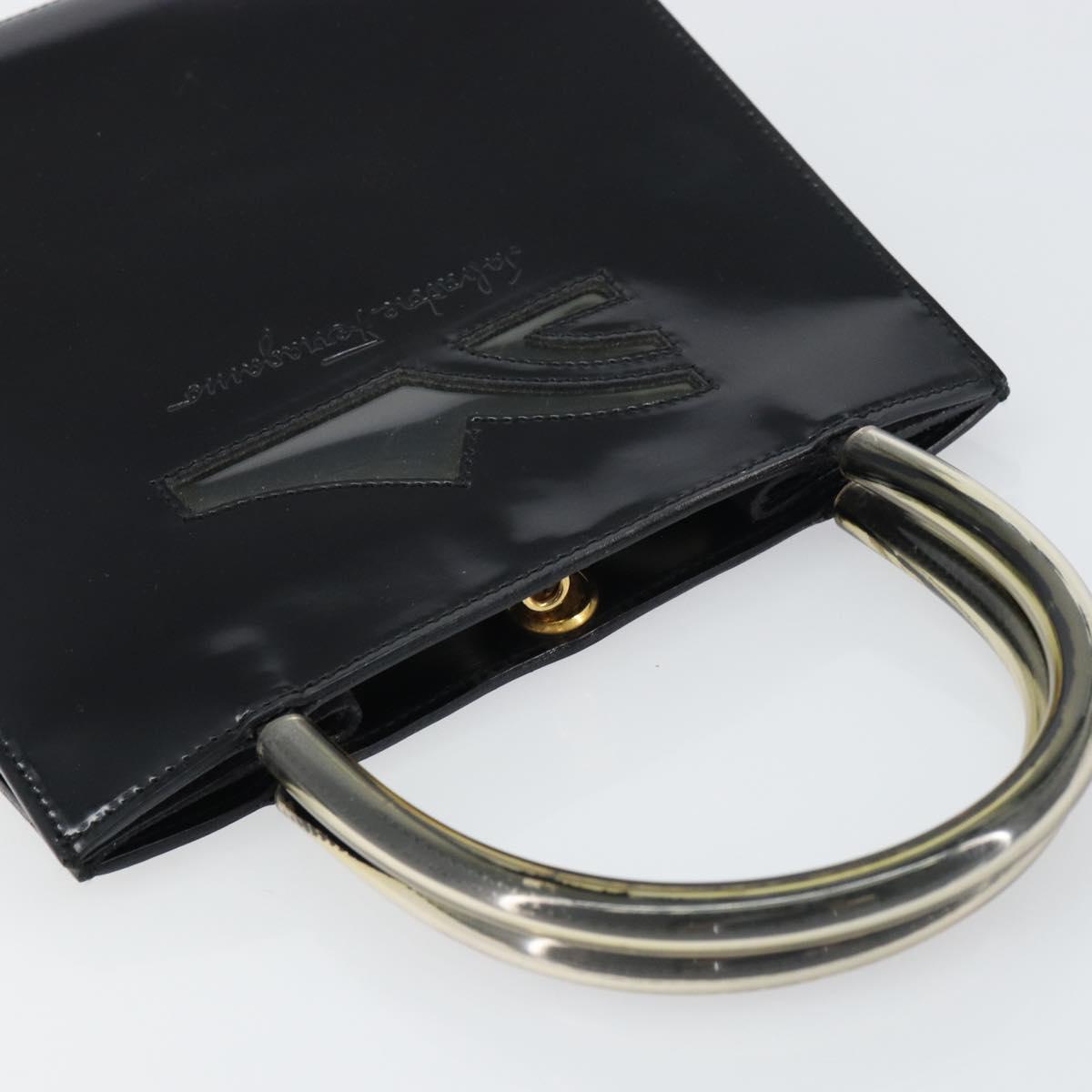 Salvatore Ferragamo Hand Bag Enamel Black Gold Auth 143675