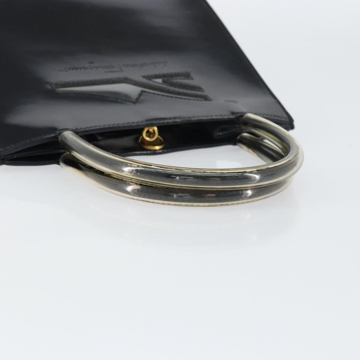 Salvatore Ferragamo Hand Bag Enamel Black Gold Auth 143675