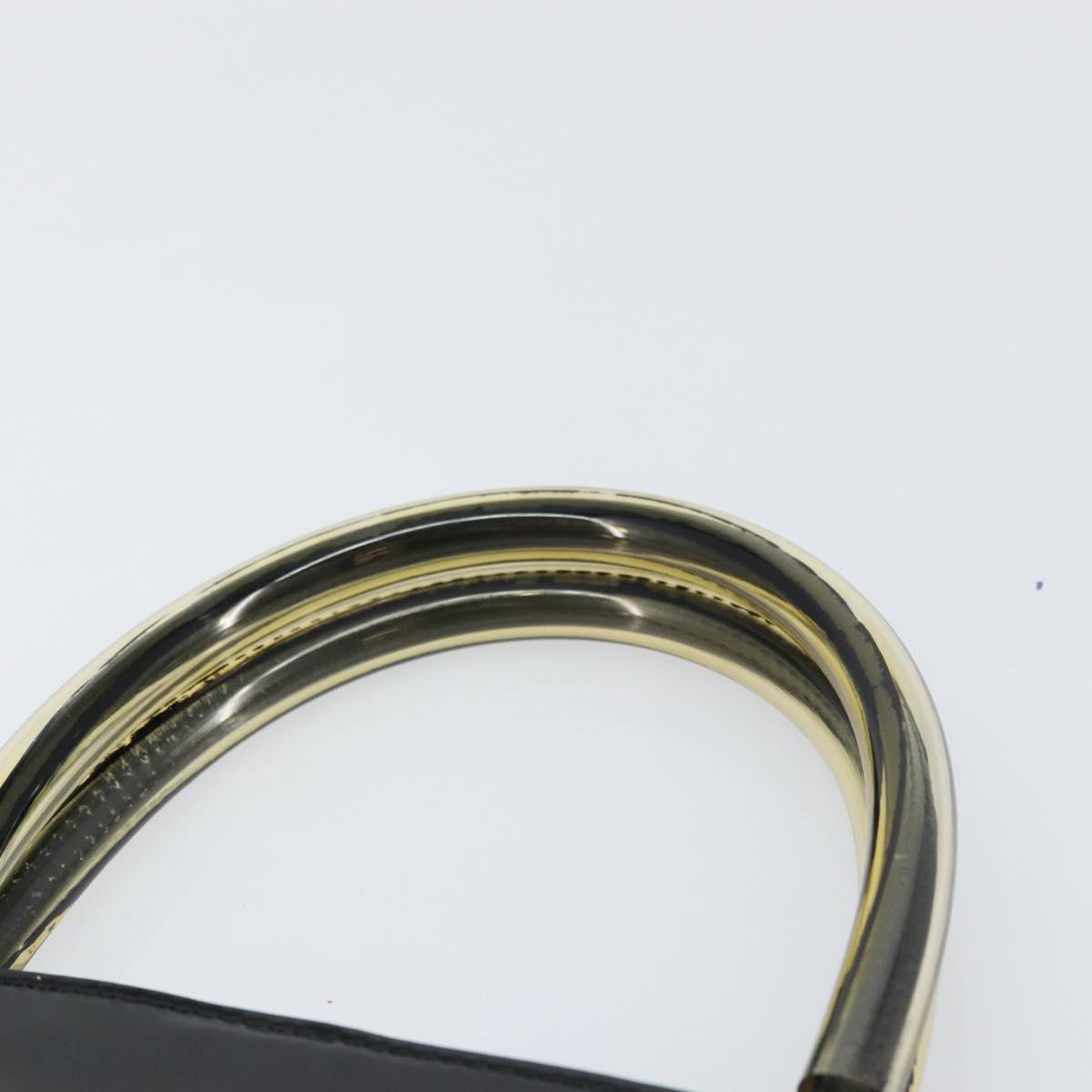 Salvatore Ferragamo Hand Bag Enamel Black Gold Auth 143675