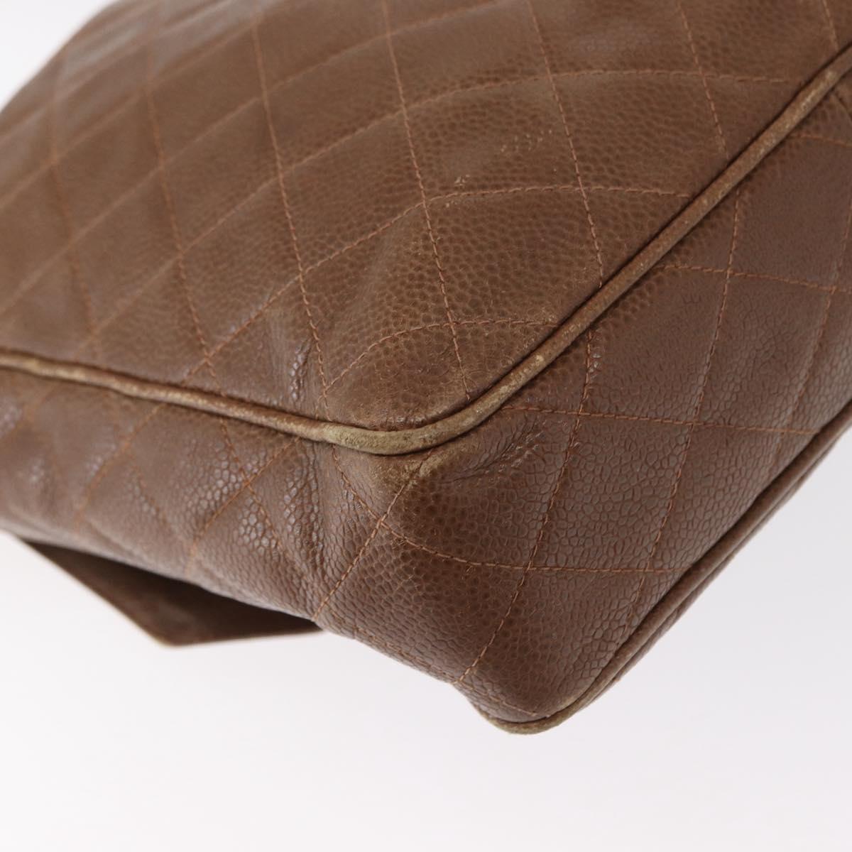 CHANEL Matelasse Shoulder Bag Caviar Skin Brown Gold CC Auth 143676