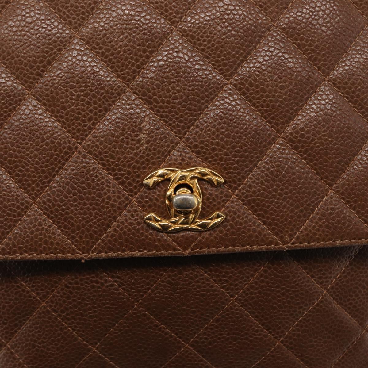 CHANEL Matelasse Shoulder Bag Caviar Skin Brown Gold CC Auth 143676