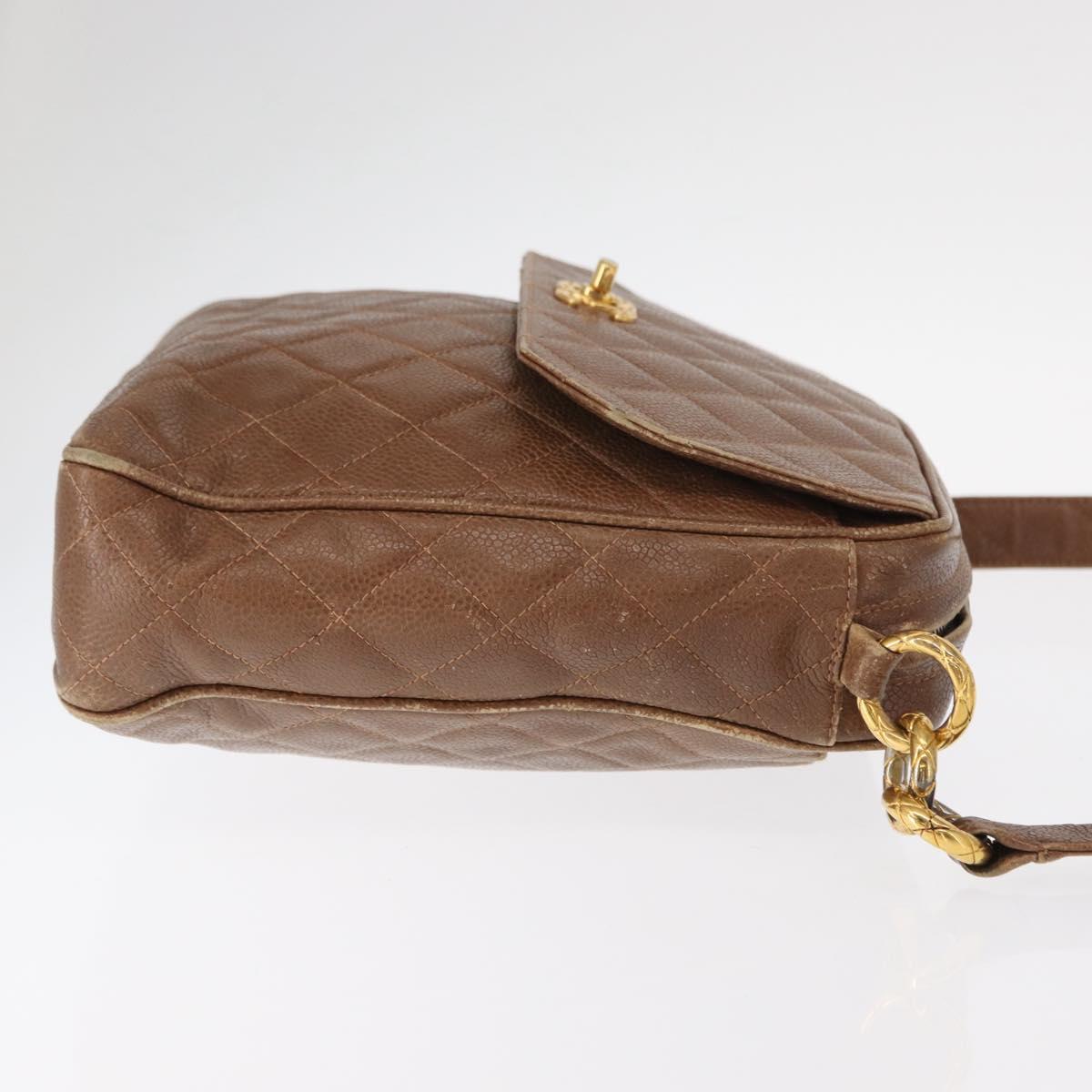 CHANEL Matelasse Shoulder Bag Caviar Skin Brown Gold CC Auth 143676