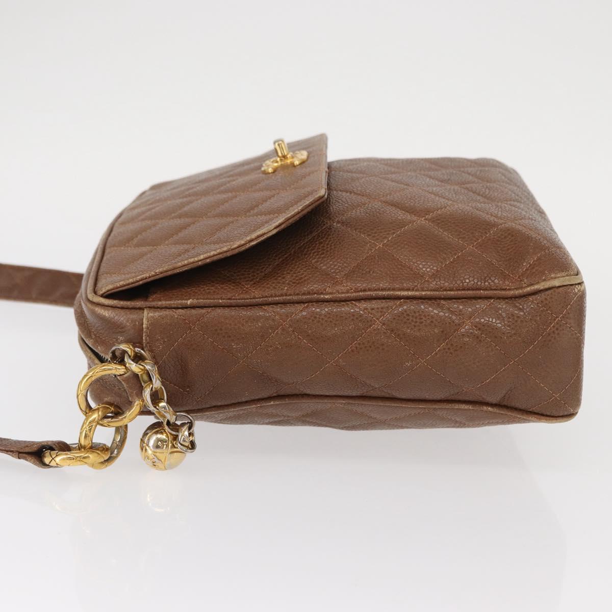 CHANEL Matelasse Shoulder Bag Caviar Skin Brown Gold CC Auth 143676