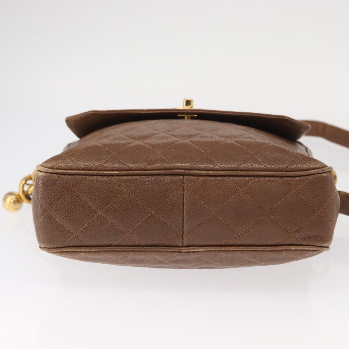 CHANEL Matelasse Shoulder Bag Caviar Skin Brown Gold CC Auth 143676