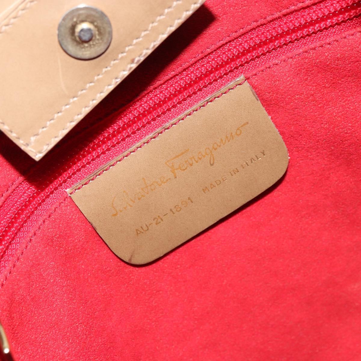 Salvatore Ferragamo Chain Shoulder Bag Enamel Beige Gold Auth 143680