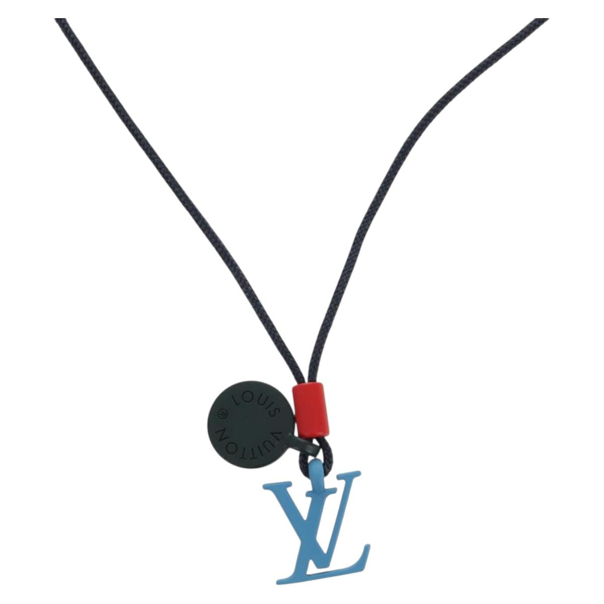 LOUIS VUITTON Collier Charms On The Go Necklace Enamel Navy M63648 Auth 143681M