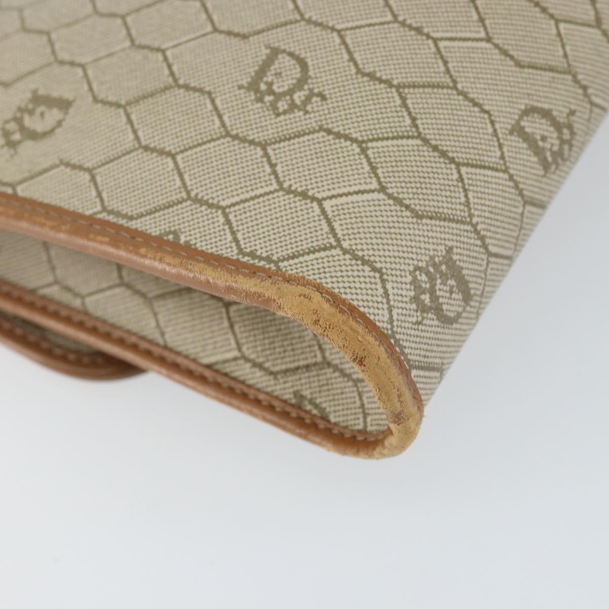 Christian Dior Honeycomb Canvas Chain Shoulder Bag PVC Beige Gold Auth 143712