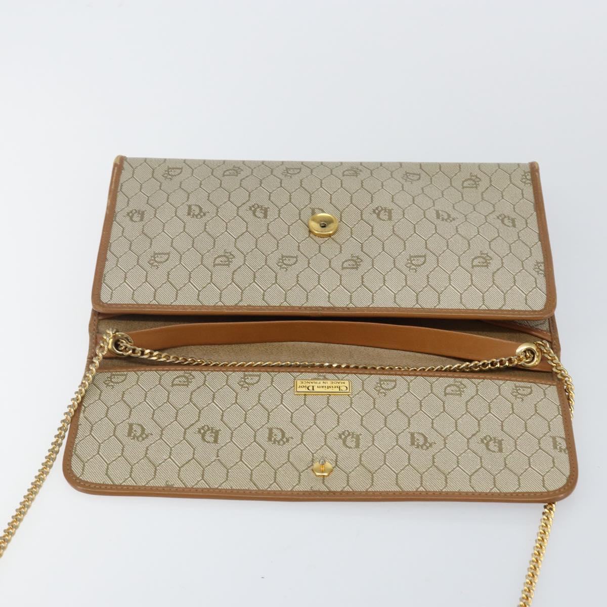 Christian Dior Honeycomb Canvas Chain Shoulder Bag PVC Beige Gold Auth 143712