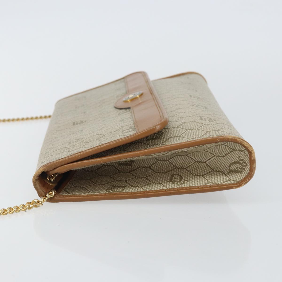 Christian Dior Honeycomb Canvas Chain Shoulder Bag PVC Beige Gold Auth 143712