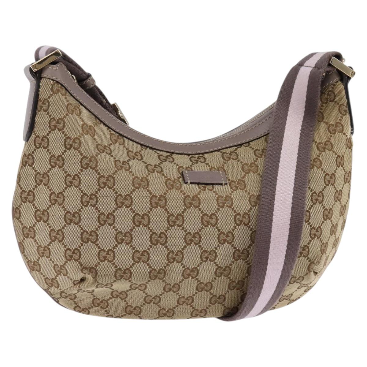GUCCI GG Canvas Sherry Line Shoulder Bag Beige Gold 181092 Auth 143719