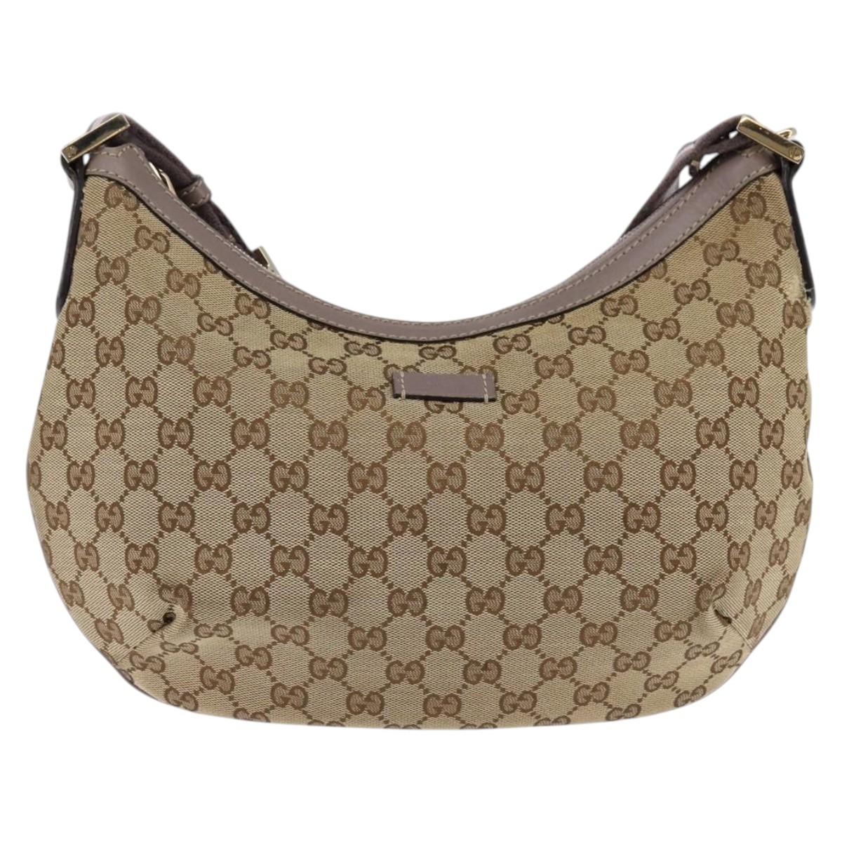 GUCCI GG Canvas Sherry Line Shoulder Bag Beige Gold 181092 Auth 143719