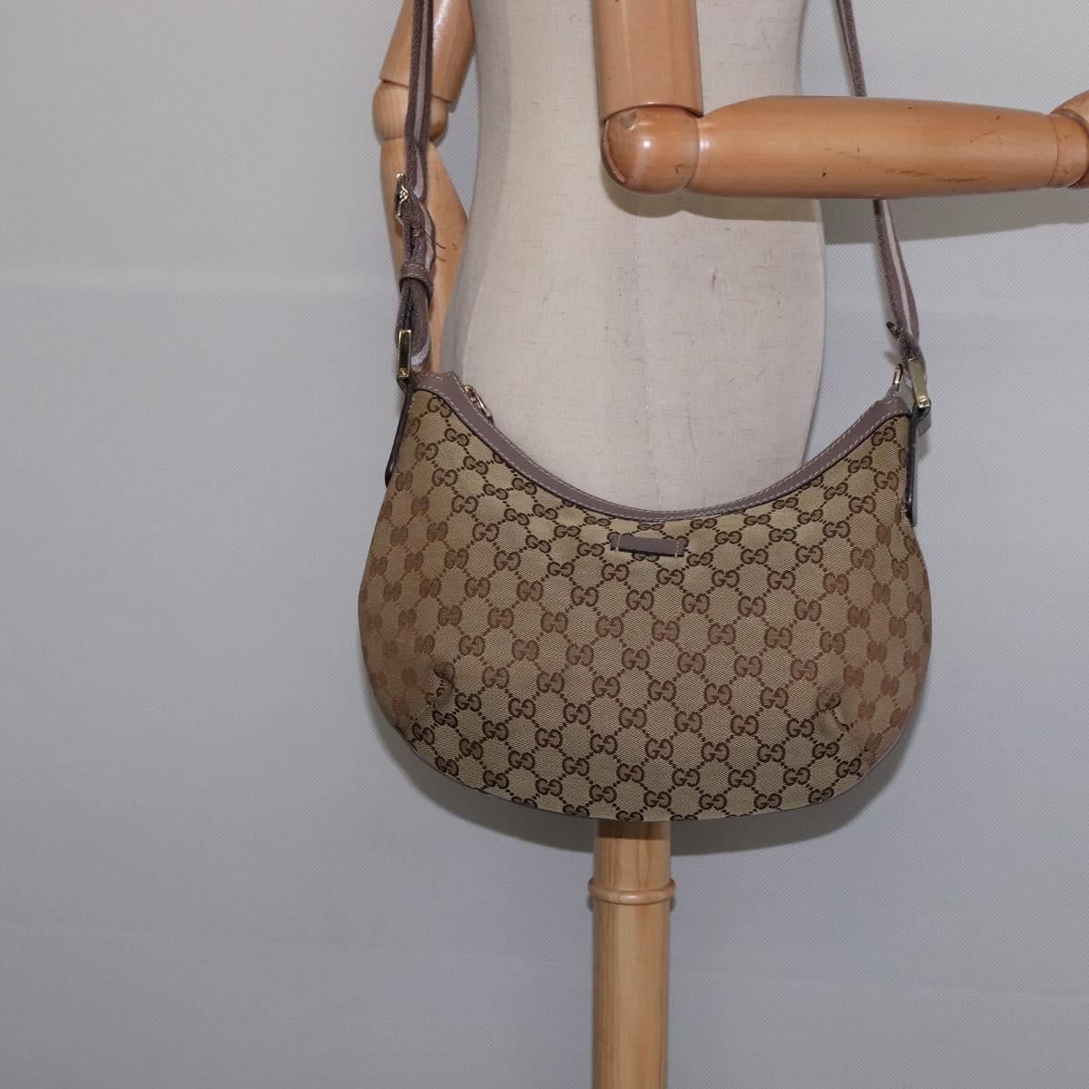 GUCCI GG Canvas Sherry Line Shoulder Bag Beige Gold 181092 Auth 143719