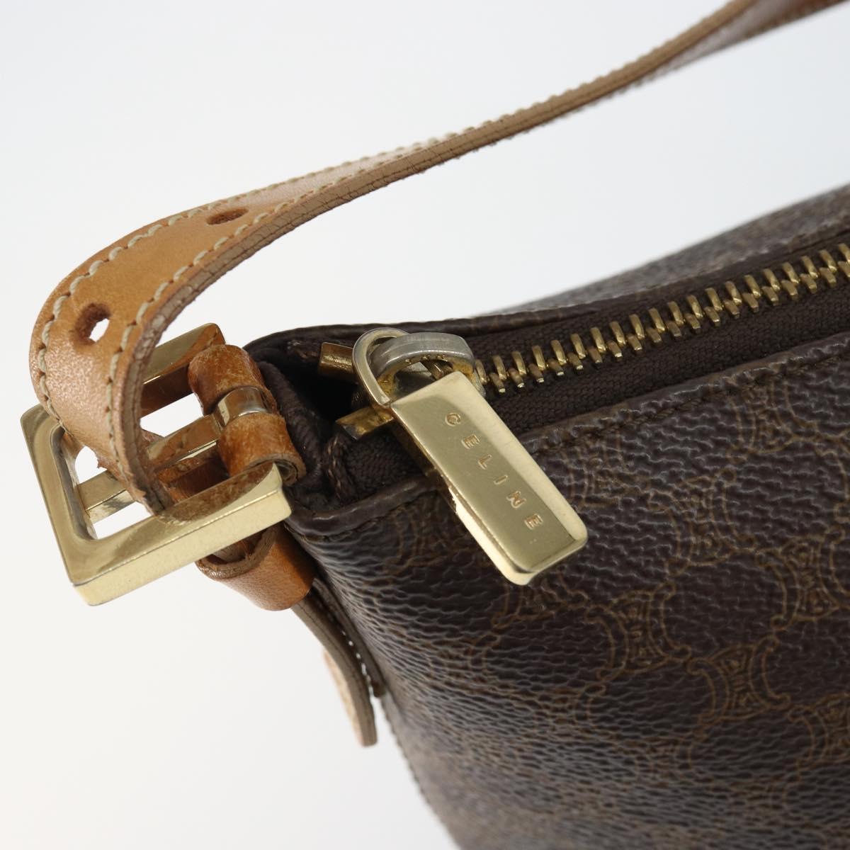 CELINE Macadam Canvas Hand Bag PVC Leather Brown Gold Auth 143725