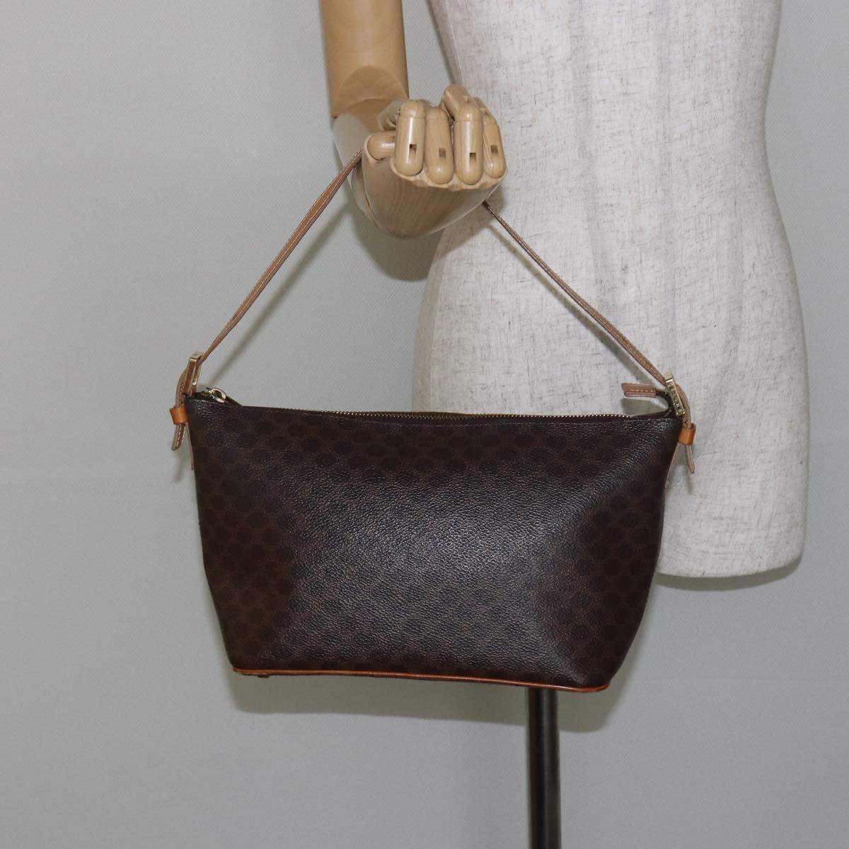 CELINE Macadam Canvas Hand Bag PVC Leather Brown Gold Auth 143725