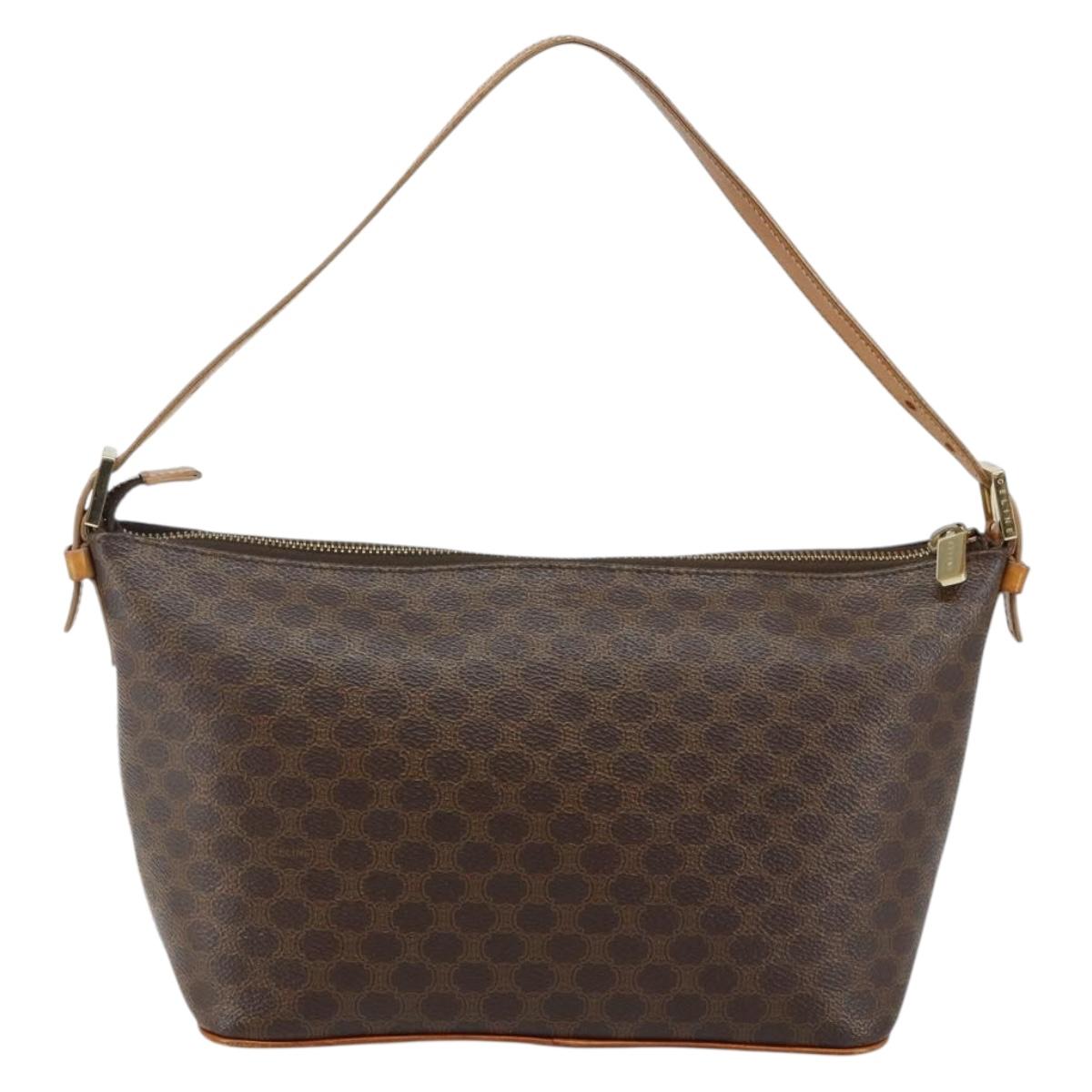 CELINE Macadam Canvas Hand Bag PVC Leather Brown Gold Auth 143725