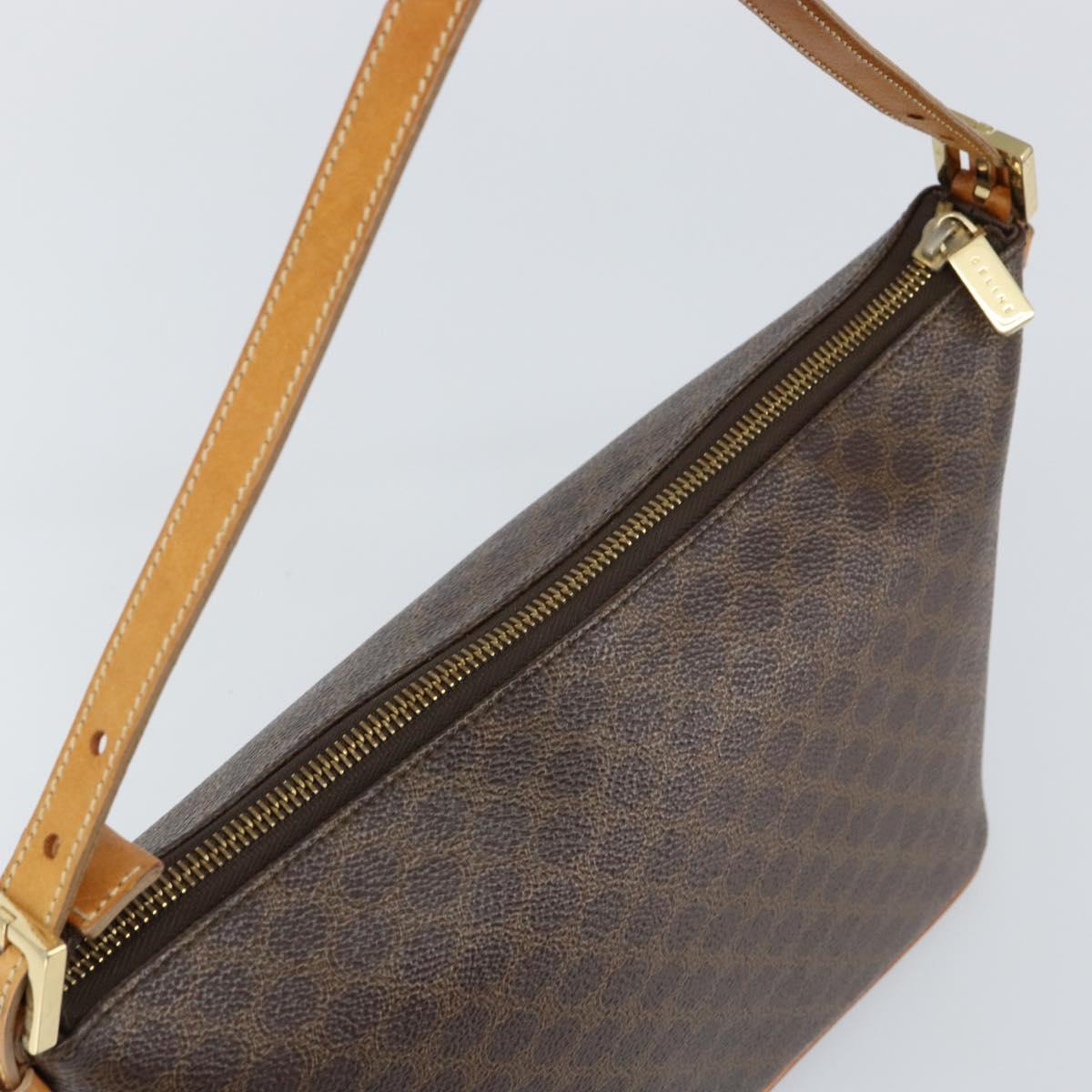 CELINE Macadam Canvas Hand Bag PVC Leather Brown Gold Auth 143725