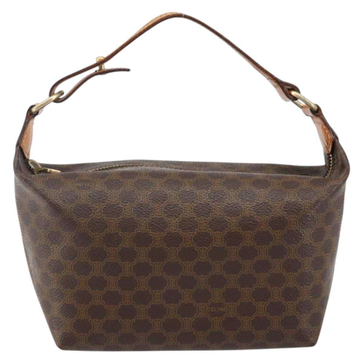 CELINE Macadam Canvas Hand Bag PVC Leather Brown Gold Auth 143726