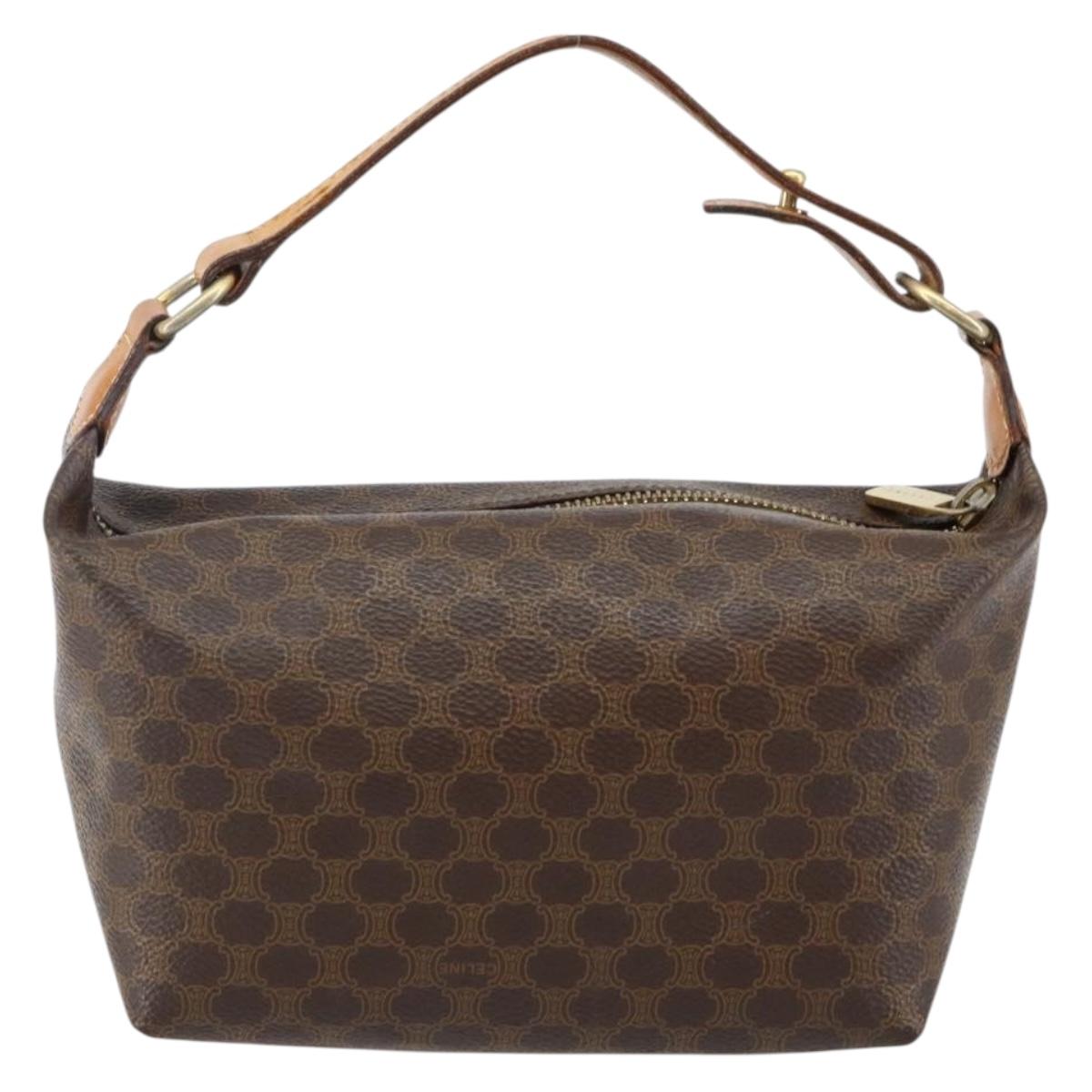 CELINE Macadam Canvas Hand Bag PVC Leather Brown Gold Auth 143726