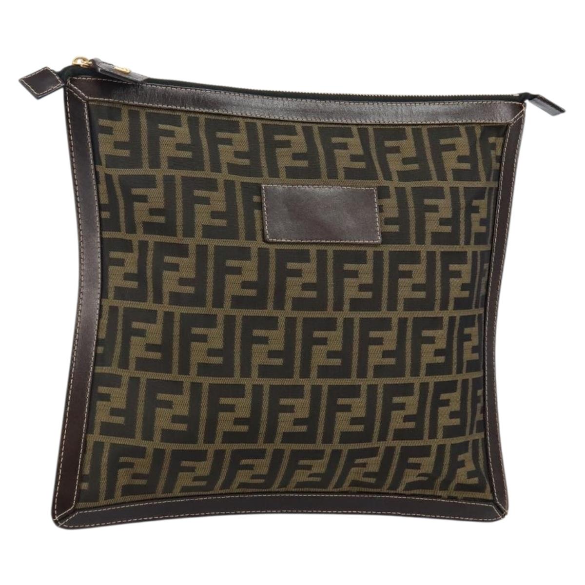FENDI Zucca Canvas Clutch Bag Black Brown Auth 143727