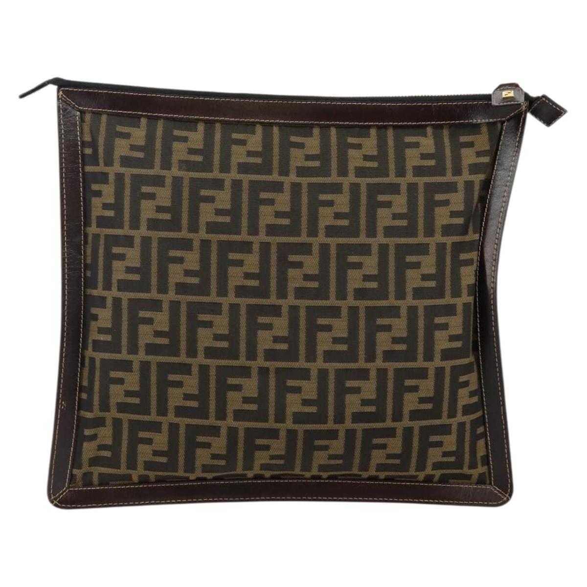 FENDI Zucca Canvas Clutch Bag Black Brown Auth 143727
