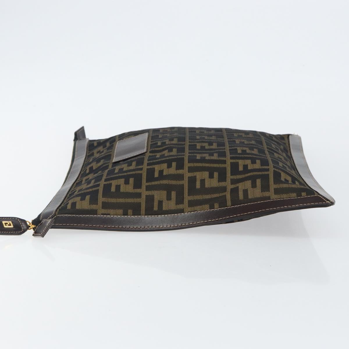FENDI Zucca Canvas Clutch Bag Black Brown Auth 143727