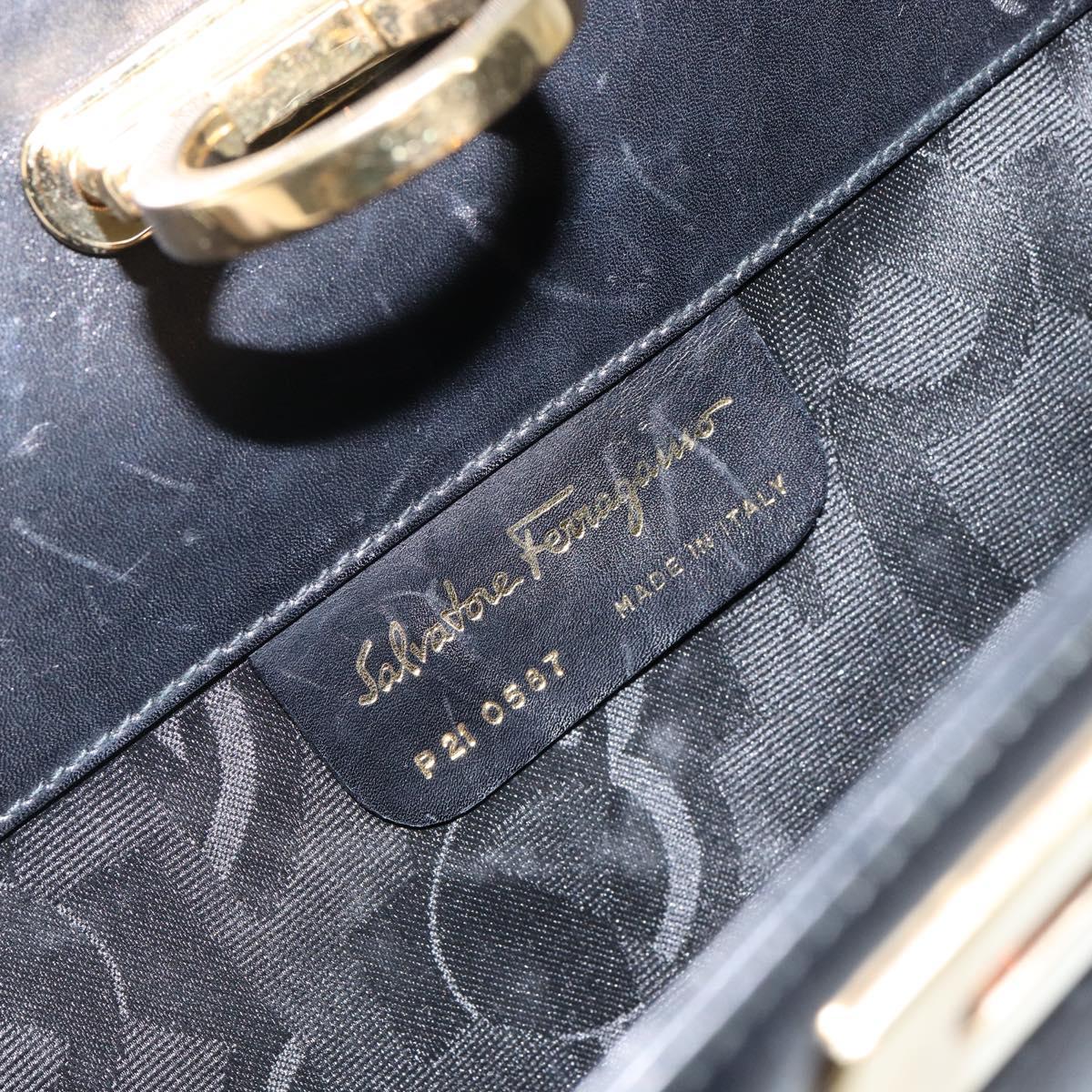 Salvatore Ferragamo Gancini Chain Shoulder Bag Leather Black Gold Auth 143759