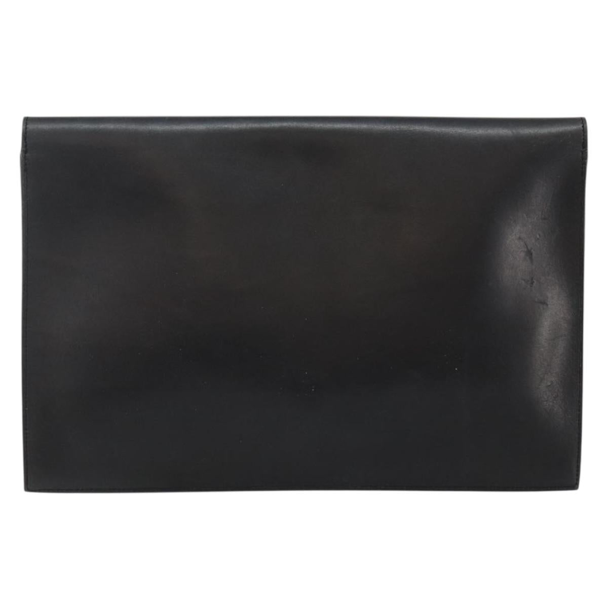 Christian Dior Clutch Bag Leather Black Gold Auth 143761