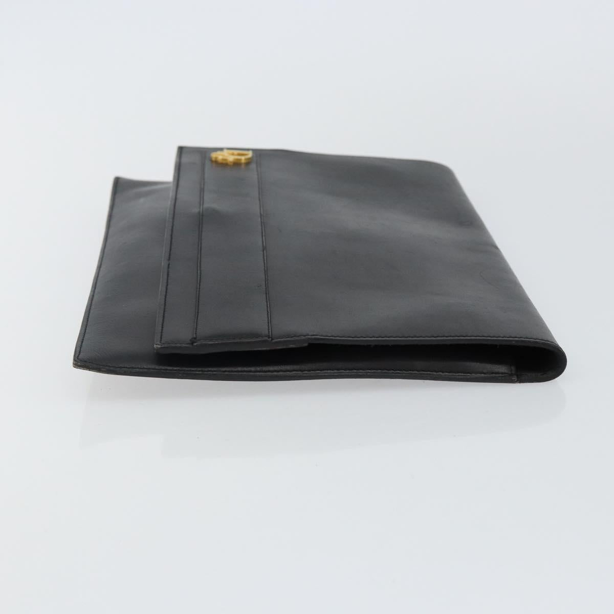 Christian Dior Clutch Bag Leather Black Gold Auth 143761