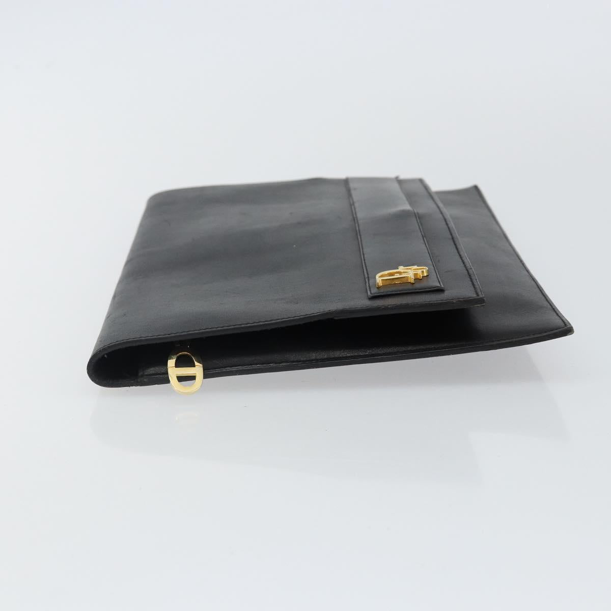 Christian Dior Clutch Bag Leather Black Gold Auth 143761