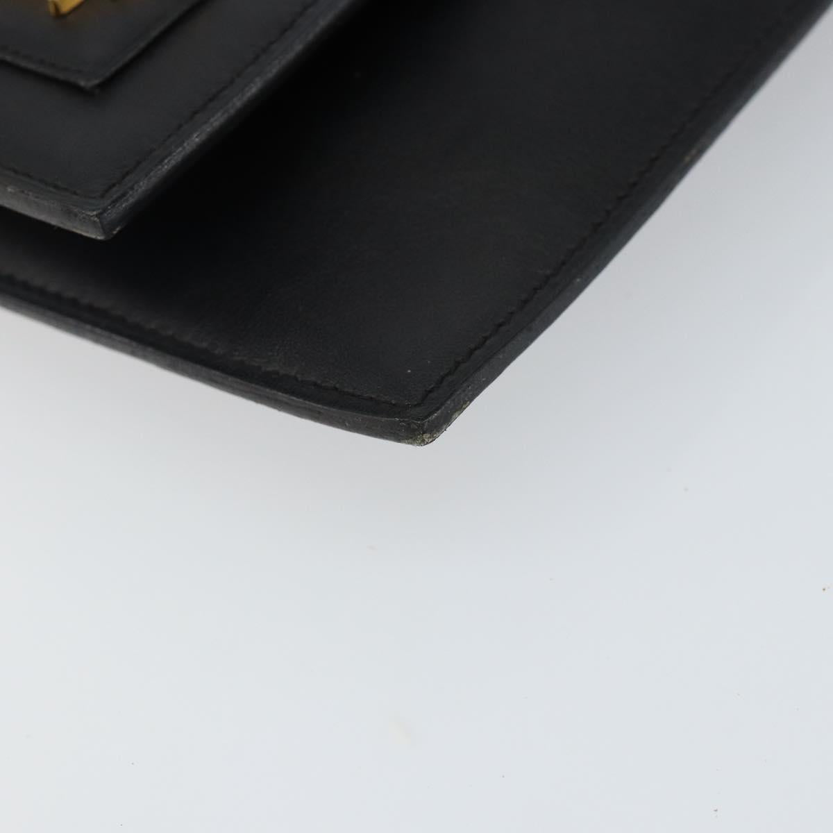 Christian Dior Clutch Bag Leather Black Gold Auth 143761