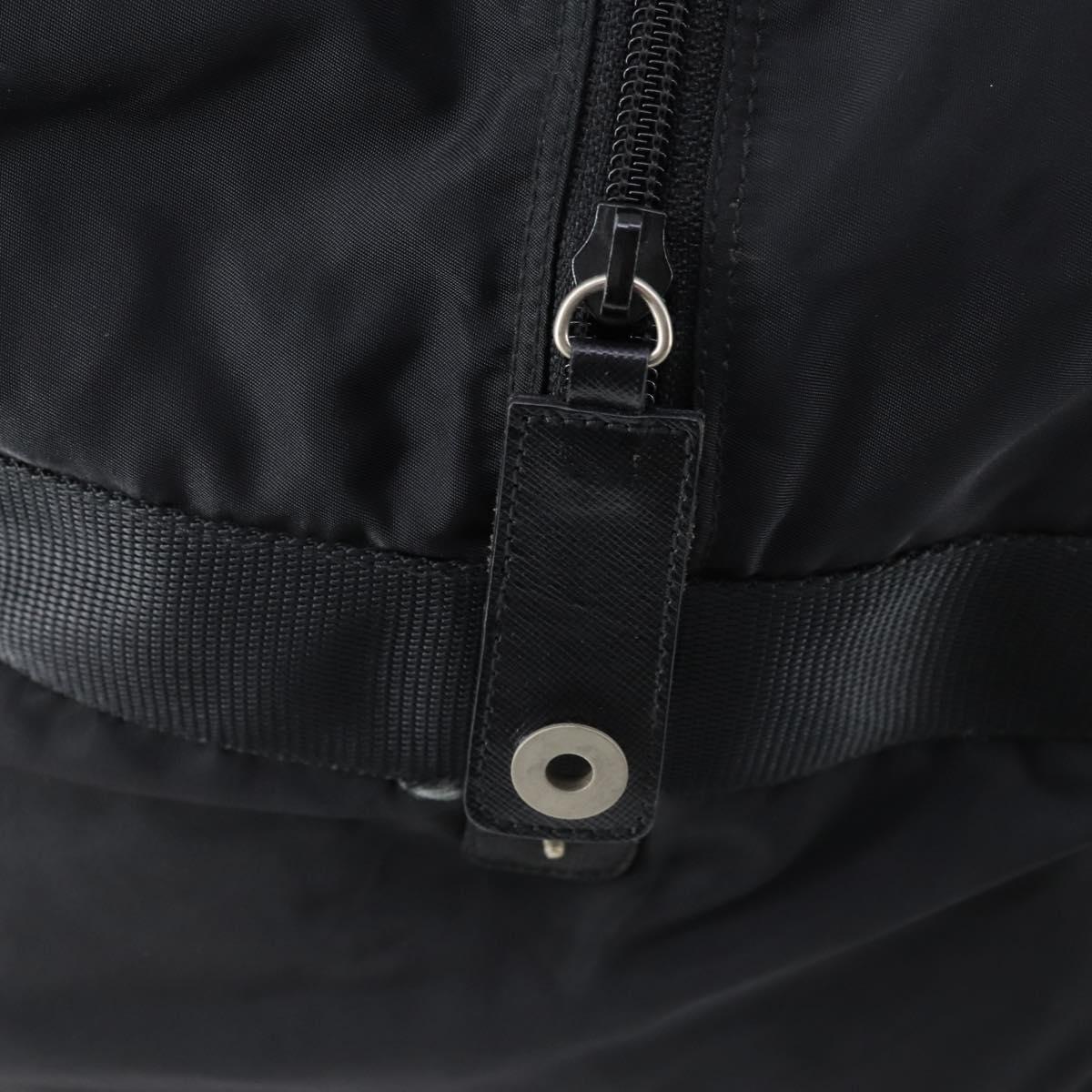 PRADA Boston Bag Nylon Black Silver Auth 143769