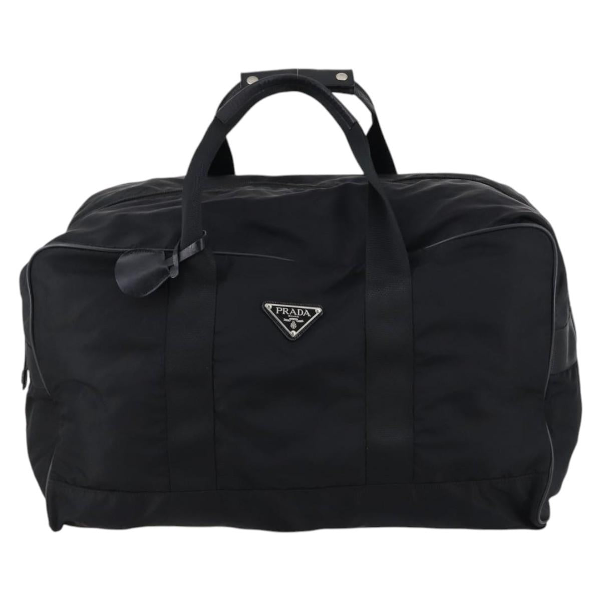 PRADA Boston Bag Nylon Black Silver Auth 143769