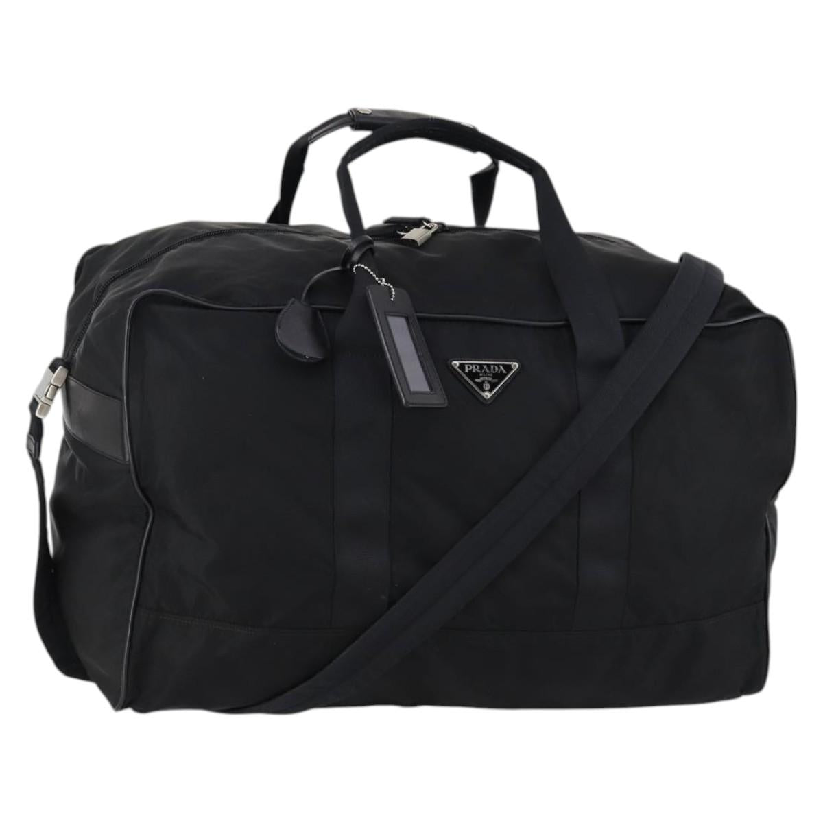 PRADA Boston Bag Nylon 2way Black Silver Auth 143770