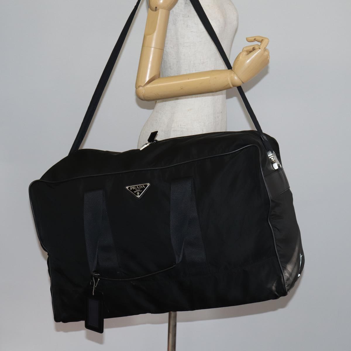 PRADA Boston Bag Nylon 2way Black Silver Auth 143770